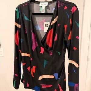 Joseph Ribkoff Abstract-Print Faux Wrap Top NWT Size 10
